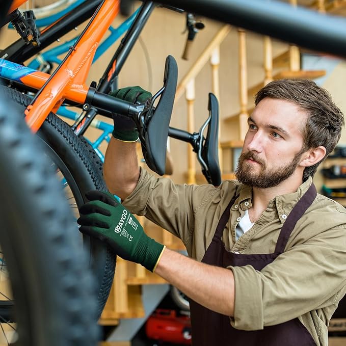 KAYGO Safety Work Gloves PU Coated,12 Pairs KG11PB Seamless Knit Glove for Men and Women, with Smooth Grip on Palm and Fingers, Ideal for General Duty Work (Medium,Dark Green)