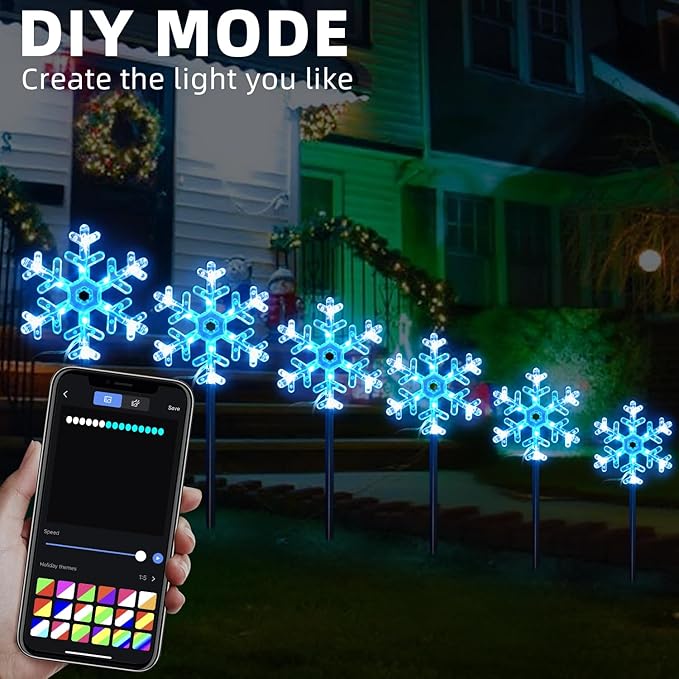 FREECUBE 6 Pack Smart Snowflake Pathway Lights with APP & Remote Control, RGB DIY, Music & Timer, 80+ Scene Mode Lighted Snowflake Christmas Decorations for Yard, Patio, Walkway