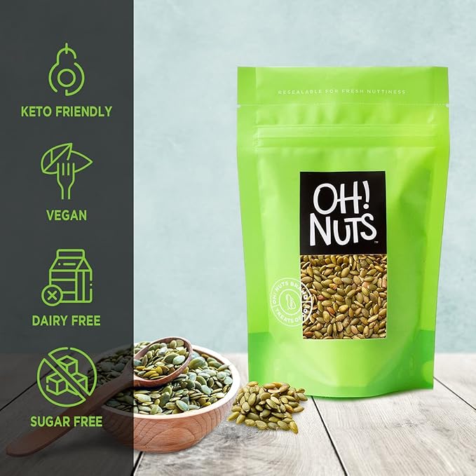 Oh! Nuts Pumpkin Seed Roasted & Salted - 5 lb Bulk Bag - No Shell Pumpkin Seeds - Roasted Seeds - Pepitas Snack Packed Fresh