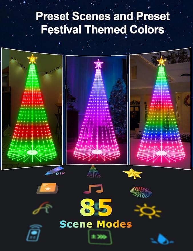 9FT Outdoor Christmas Tree Smart RGBW Christmas Tree with 460 LED Lights App and Remote Control, DIY Multi-Color Lightshow LED Christmas Cone Tree, Timer Music Sync, Christmas New Year Decoration