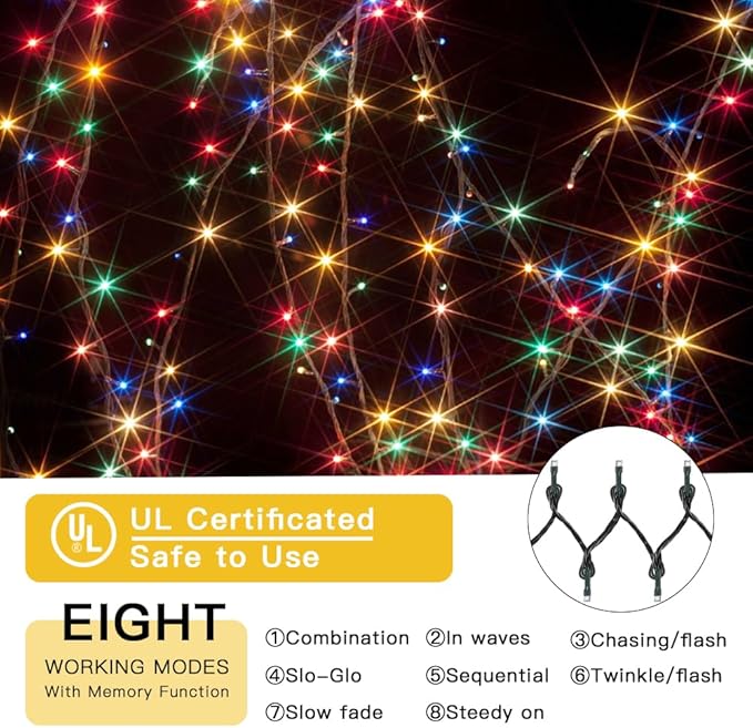300 LED Christmas String Lights, 108FT - UL Certified Outdoor & Indoor Fairy Lights for Tree, Patio, Garden, Party, Wedding, Halloween, Holiday Decor