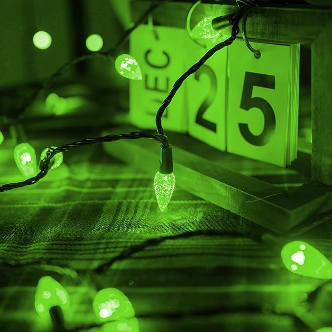 Dazzle Bright C6 Christmas String Lights, 200 LED 66 FT Waterproof Connectable String Lights with Timer, 8 Modes Christmas Lights for Indoor Outdoor Home Garden Yard Xmas Tree Decoration (Green)