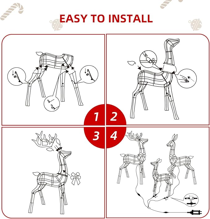 HOYECHI 6.5 FT Oversized Christmas Decorations Outdoor Lighted Reindeer – 3-Piece 3D Deer Family Set with 340 Warm White LED Lights for Yard, Lawn, Garden & Porch Holiday Display - White