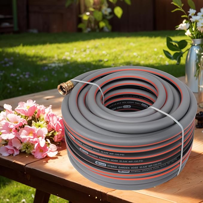 Garden Hose 50 ft 5/8,Rubber Water Hose Heavy Duty, Hybrid Durable Flexible Hose,Lightweight No Kink Hose for Outdoor Yard Lawn with Sprayer Nozzle and 3/4''Brass Solid Fittings