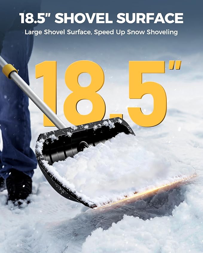 KYX 18.5" Wide Snow Shovel with Stainless Steel Wear Strip & D-Shape Handle, Heavy Duty Snow Shovel for Driveway, Sidewalk, Garden, Yard Snow Removal