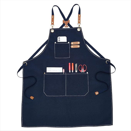 MEEDEN Painting Apron for Men Women: Adjustable Cross Back Waterproof Polyester Canvas Art Apron with 3 Pockets - Artist Apron for Acrylic Oil & Watercolor Painting, Gardening, Cooking - Navy