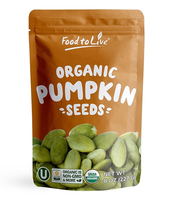 Food to Live Organic Raw Pepitas, 8 Ounces — Non-GMO, Pumpkin Seed Kernels, Unsalted, No Oil, No Shell, Vegan, Kosher, Bulk. Keto Snack.