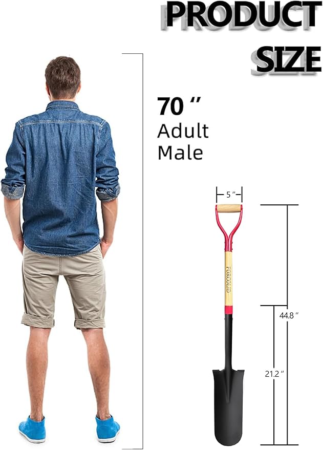 Drain Spade Shovel, Garden Drain Spade, Trenching Shovel, Woode D-Handle, Steel Y-Grip, 45 Inch Spade for Digging Transplanting & Edging (Red)