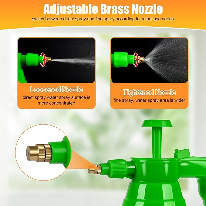 3 Pcs 1/2 Gallon Plastic Handheld Pump Sprayer – Garden Pressure Sprayer with Adjustable Nozzle for Plants, Cleaning, Household Tasks – Green