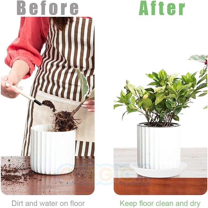 7.5 inch (5.9" at Base) Plastic Plant Saucer Pack of 6, Durable Thick Sturdy Plant Drip Trays for Indoors, Planter Saucers Flower Pot Tray Dish Plate for Outdoor