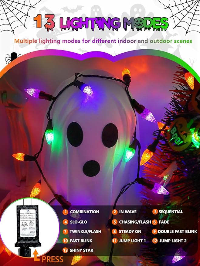 240 LED 78FT C6 Halloween String Lights, Super Long Halloween Lights Outdoor Indoor with 13 Modes & Timer, Waterproof Fairy Twinkle Light Plug in for Tree Horror Party Decor (Orange Purple and Green)