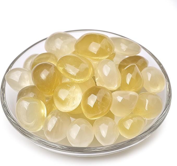 Polished Stone Set Citrine Crystals, 0.8" Handpicked Tumbled Gemstones Rocks, Pebbles for Reiki, Chakra, Healing, Home Decor