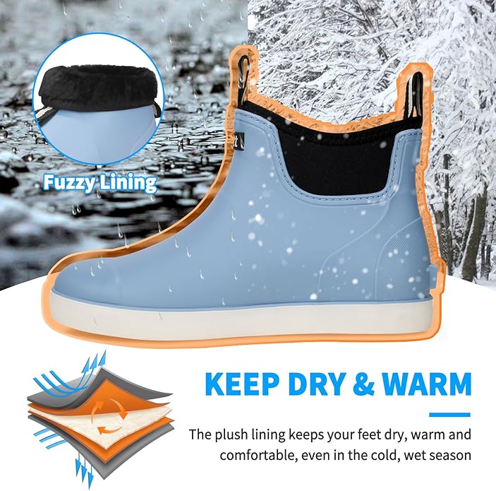 Mens Deck Boots, Saltwater Fishing Booties Rubber Waterproof Ankle Rain Boots, High-performance Footwear Chelsea Boots for Gardening Fishing Boating Camping Sailing