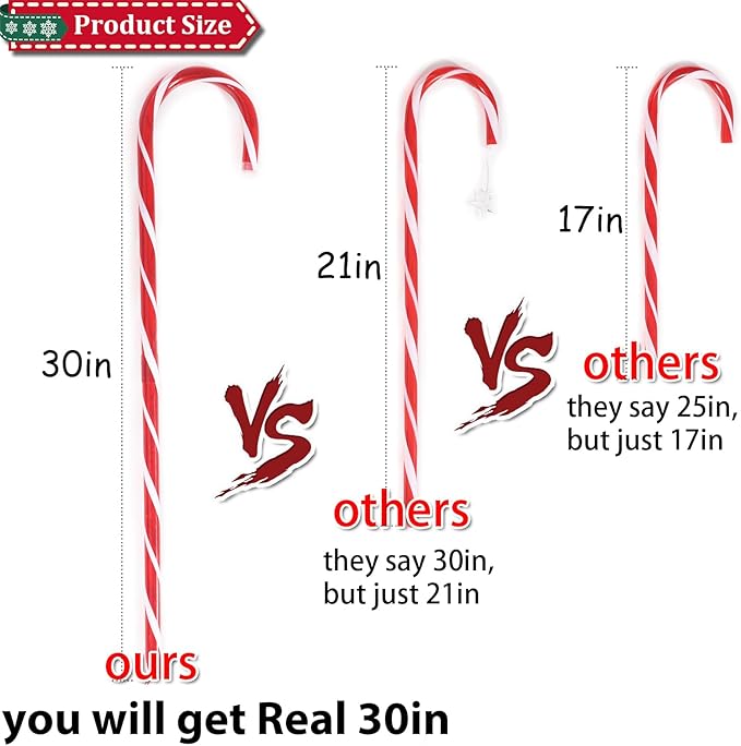 35" Candy Cane Lights - 12 Pack 8 Modes,30V LED Candy Cane Lights Christmas Decor, Outdoor Christmas Decorations for Yard, Lawn, Garden and Pathway