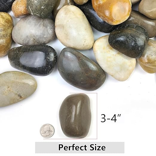 40lbs Large River Rocks for Landscaping, 3-4" Decorative Pebbles for Garden Design, Hand-Picked Smooth Stones for Fish Tank, Flower Pots, Indoor Water Fountains, Pathways, Backyard, Mixed Color