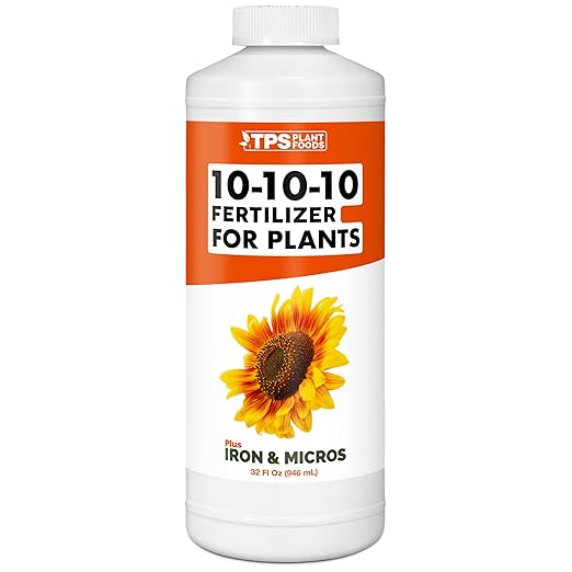 TPS NUTRIENTS Liquid 10-10-10 Fertilizer for Plants, Triple Ten NPK Plus Iron and Micros, Liquid Plant Food, 32 oz (1 Quart)