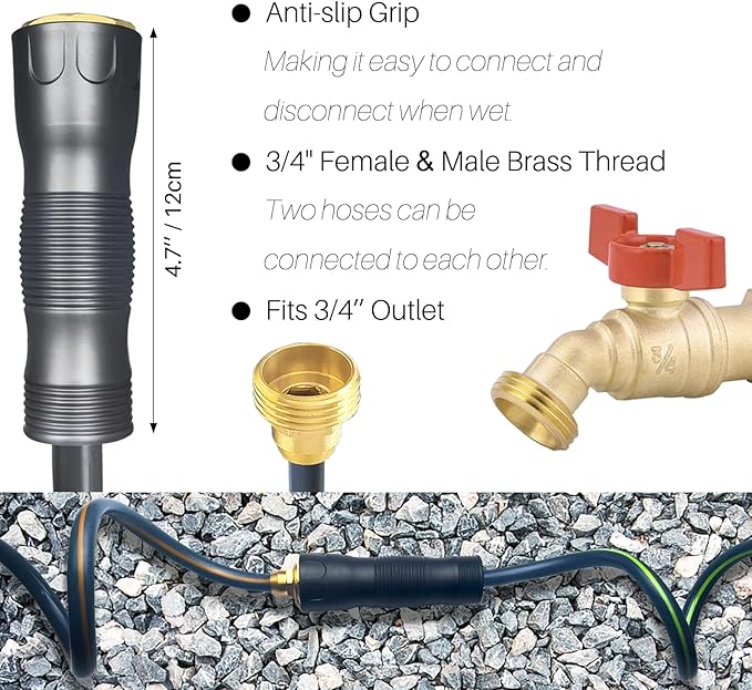 Coil Garden Hose 50 ft,3/8’’ Retractable EVA Coil Hose,Lightweight Recoil Garden Hose with Spray Nozzle, Spiral Water Hose for Boats, RV, House Cleaning, Yard, Gray Orange