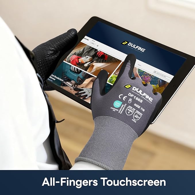DULFINE Work Gloves for Men & Women,6 Pairs Pack,Touchscreen MicroFoam Nitrile,Ideal for General Purpose,Home Improvement