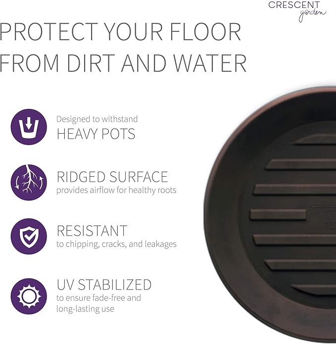 Crescent Garden Universal Round Planter Saucer, Durable Drainage Dish for Plant Pots, Heavy-Duty Plant Dishes Saucer, Indoor & Outdoor Plant Trays - Old Bronze (11 inch Inner, 15 inch Outer Diameter)