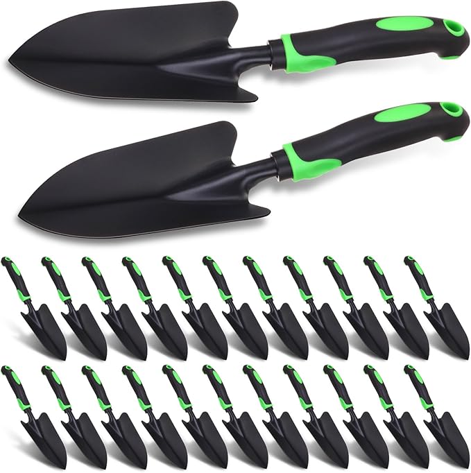 12 Pcs Garden Shovel Aluminum Alloy Heavy Duty Trowel Garden Tool Small Shovels for Digging Metal Hand Trowel Spade with Soft TPR Handle for Lawn Yard Farm Home Shop Planting (Green Black)