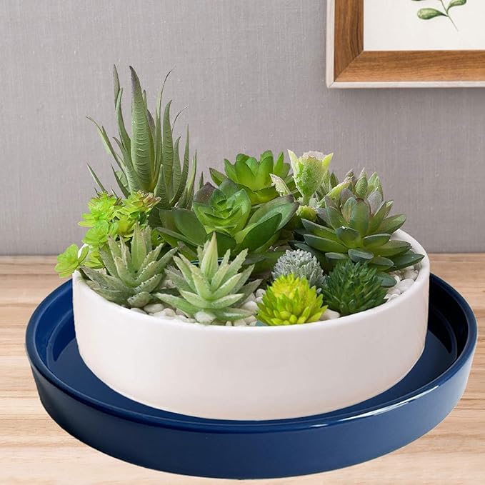 Ceramic Plant Saucer Blue Deep Glazing Pot Tray - 15 inch1 Pack, Planter Saucers Water Drip Trays for Indoors Outdoor, Thick Durable Sturdy Flower Pot Saucers for Glazing Pots Base, (15"/13.5"-Size)