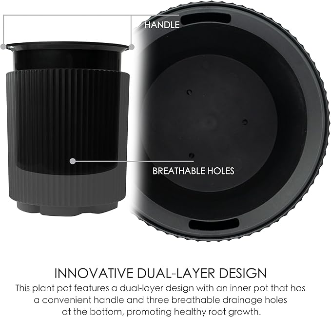 Kozyard Round Planter 16’’H Plant Pots for Indoor Outdoor Porch, Patio, Backyard Planters with Water Reservoir Modern Décor for Tall Plants, Flowers (16inch/Black)