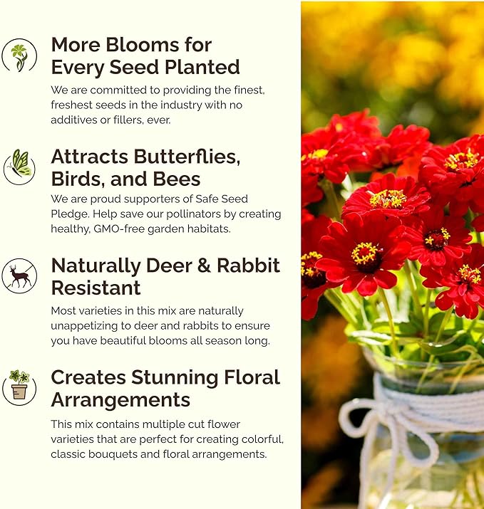 Eden Brothers Fiery Flower Mixed Seeds for Planting, 1 lb, 480,000+ Seeds with Zinnia Scarlet Flame, Plains Coreopsis | Attracts Pollinators, Plant in Spring or Fall, Zones 3, 4, 5, 6, 7, 8, 9, 10