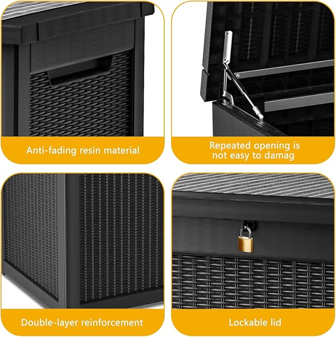 320 Gallon Deck Box, Resin Outdoor Indoor Waterproof Storage Box, Lockable Storage Box With Handle for Patio Furniture - Garden Tools