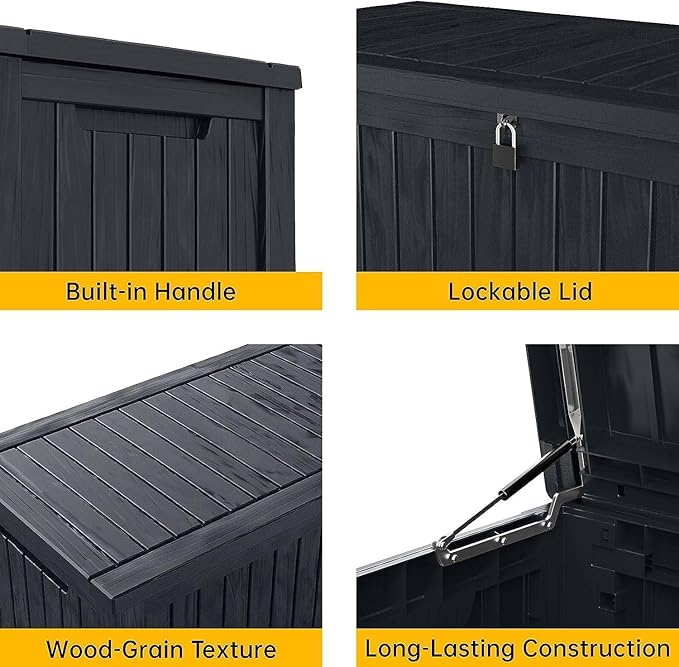 EasyUp 182 Gallon Deck Box Waterproof, UV Resistant Resin Outdoor Storage Box with Hydraulic Rod, Lockable Design and Enhanced Durability for Patio, Garden, and Poolside Use