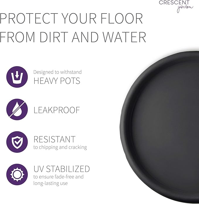 Crescent Garden Universal Round Planter Saucer, Heavy Duty Drainage Dish for Plant Pots, Large Plant Dishes Saucer, Indoor & Outdoor Plant Tray - Caviar Black (19.75" Inner, 22" Outer Diameter)