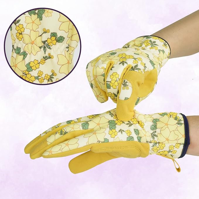 Womens Gardening Weeding Working Gloves, Leather Garden Glove for Women Thorn Proof No Stab for Digging, Planting,Pruning