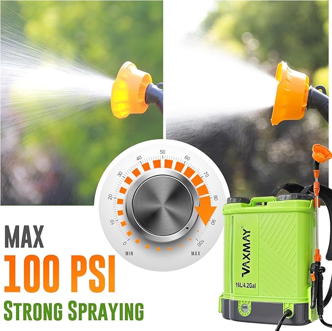 Battery Powered Backpack Sprayer 4 Gallon, VAXMAY 100 PSI Electric Graden Sprayer Works with Makita 18V Battery, Weed Yard Sprayer with Telescopic Wand, 5 Nozzles, 2.6 Ah Battery & Charger Included