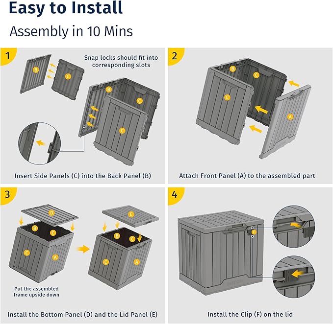 EAST OAK Outdoor Storage Box | 31 Gallon Deck Box Indoor and Outdoor Use | Waterproof Resin Storage Bin with Latch for Patio Cushions, Gardening Tools | UV Resistant | Deep Grey