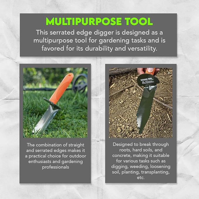 SE Prospector's Serrated Edge Digger Compact Shovel Trowel for Gardening, Metal or Gold Prospecting and Detecting - Includes Carrying Sheath