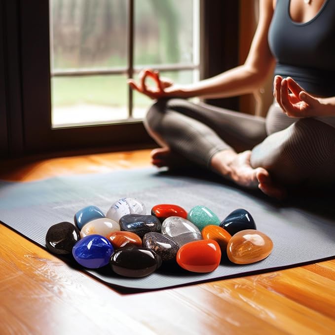 Polished Multicolor Healing Crystal Stone Set, 24 Types of 0.8" Handpicked Tumbled Stones for Healing, Reiki, Meditation, Crafting, Home Decor, Ethically Sourced, Mixed crystals-0.8"