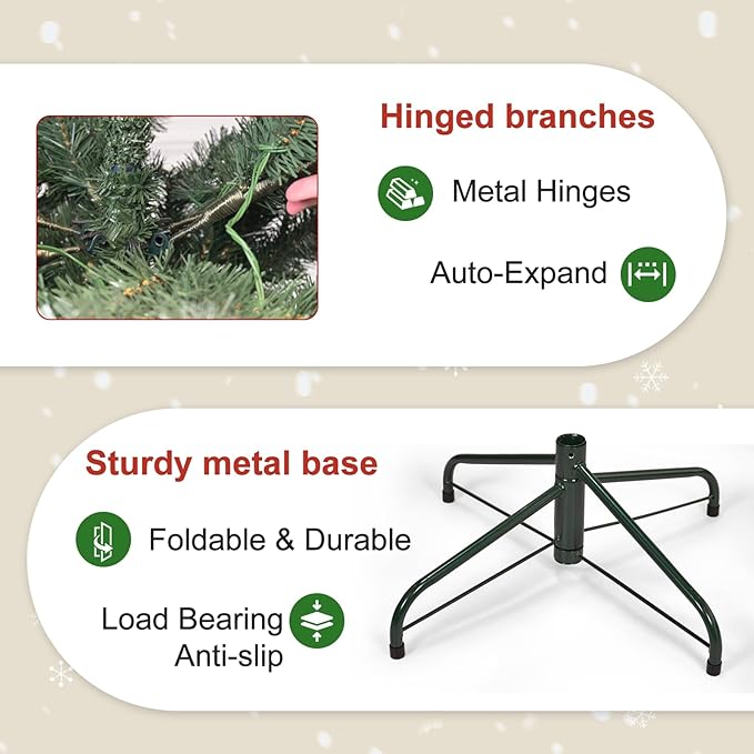 7 Ft Unlit Snow Flocked Christmas Tree, Artificial Xmas Tree with 1060 PVC/PE Realistic Branch Tips, Metal Stand Decor for Holiday, Party, Home Easy to Assemble