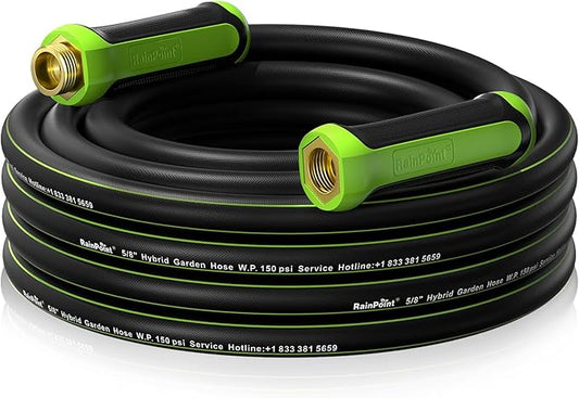 RAINPOINT Garden Hose 25ft x 5/8", Water Hose Heavy Duty, Flexible, Lightweight Durable Hybrid Hose with Swivel Handle for Yard, Car Wash, Pets, No Kink, Male to Female Fittings