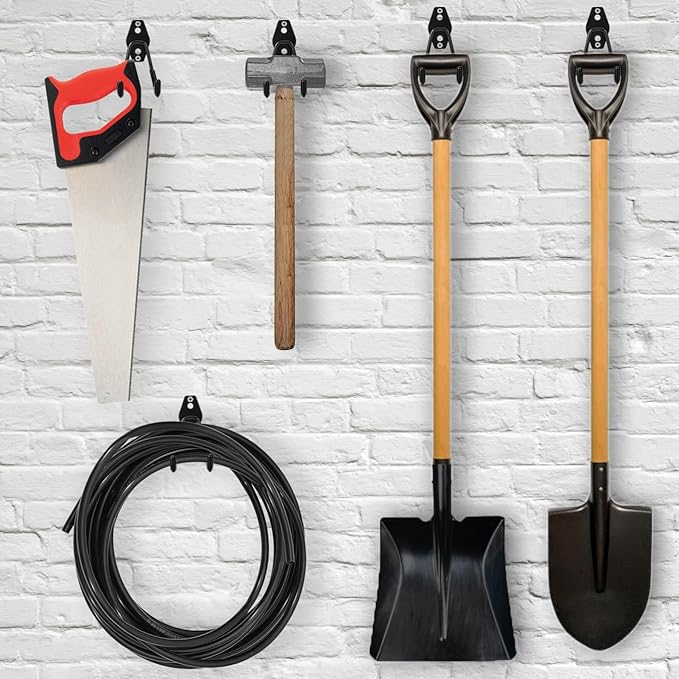 6 Pack Garage Hooks Heavy Duty, 4.9 inch Utility Steel Garage Hanger & Organizer for Organizing Garden Lawn Tools, Ladders, Garden Hose, Digging Shovel, Bikes, Ropes