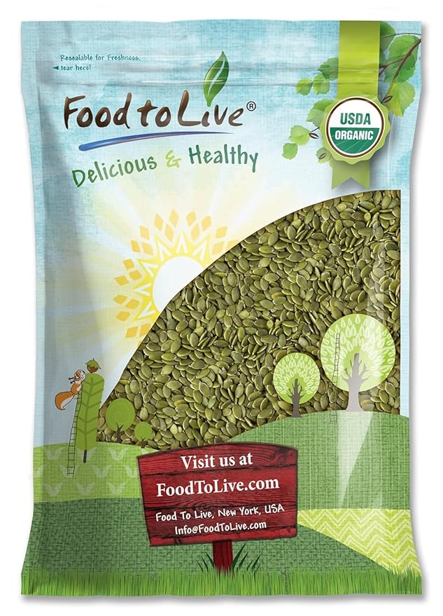 Food to Live Organic Raw Pepitas, 8 Pounds — Non-GMO, Pumpkin Seed Kernels, Unsalted, No Oil, No Shell, Vegan, Kosher, Bulk. Keto Snack.