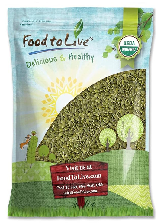 Food to Live Organic Raw Pepitas, 8 Pounds — Non-GMO, Pumpkin Seed Kernels, Unsalted, No Oil, No Shell, Vegan, Kosher, Bulk. Keto Snack.