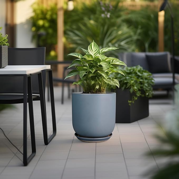 Pots for Plants 12 Inch - Ceramic Planter for Indoor Outdoor Plants Large Plant Pot with Drainage Hole and Saucer Outdoor Flower Pot Gray