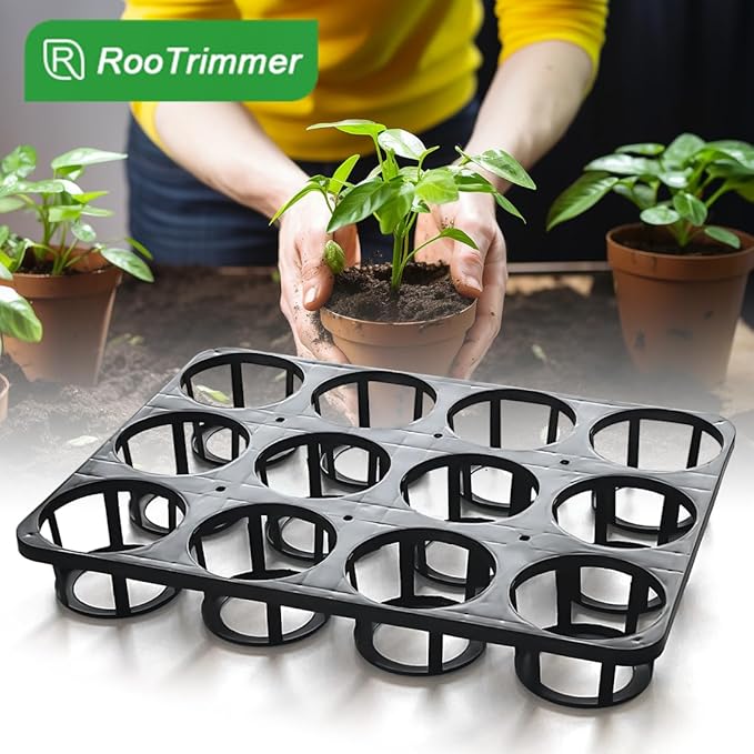 12 Cell Nursery Planter Pots Trays, Plant Pot Shuttle Carry Holder and Trays for 4 inch Round Plastic Nursery Pots Flowerpot Carrier Transporting (16.75" 12.43", 2.1" Deep, 10-Pack)