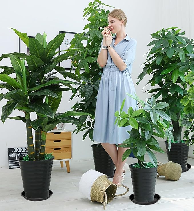 12 Pack Plant Saucer Tray, 6 8 10 inch Plant Saucers for Indoor Outdoor, Heavy Sturdy Plastic Planter Trays, Drainage Drip Water Trays for Flower Pots, Black