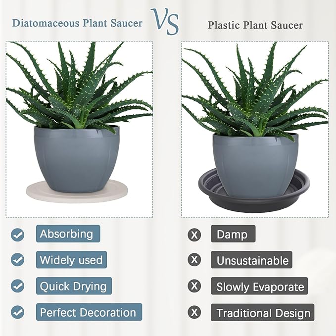 Plant Saucer Flower Pot Saucers Plant Trays for Pots Instant Dry Diatomaceous Earth Round Plant Drip Trays for Indoors Keeping Counter and Floors Dry and Clean (2Pcs White Small)