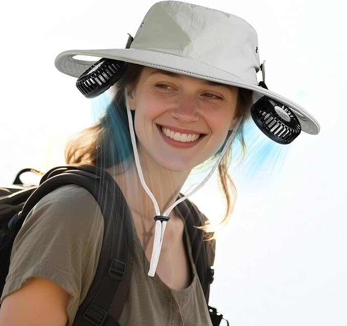 2-in-1 Hands-Free Hat Fan Neck Fan UPF 50+ Wide Brim Sun Hat 16Hrs Running 3-Speed Fishing Essentials for Men Women