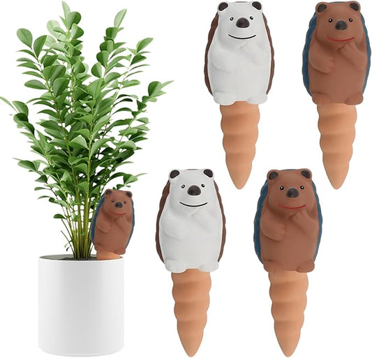 4Pcs Plant Watering Globes, Kalolary Hedgehog Shape Self Watering Spikes Terracotta Drip Water Stakes Irrigation Watering Bulbs for Pot, Indoor, Outdoor, Vacation