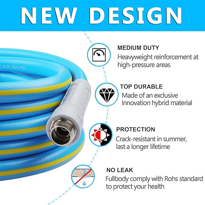 HQMPC Hose Garden Hose With 5/8 in. x 50 ft., Water Hose Heavy Duty Durable Material Water Hose with Solid Fittings (BLUE)