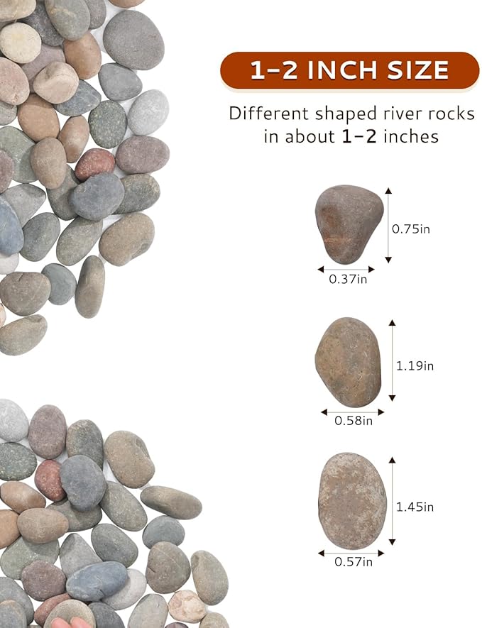Natural River Rocks-10 lbs of Pebbles and River Stones,1-2 Inch Plant Rocks for Landscaping,Garden Paving,Crafting,Walkways,and Outdoor Decorative Stone,Mexican Beach River Rocks