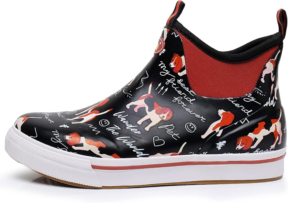 WTW Unisex Rain Boots for Men and Women Waterproof Rubber Fishing Deck Boots Neoprene Boots Slip on Ankle Garden Shoes