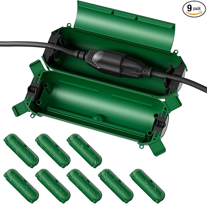 Flemoon [9 Pack] Outdoor Extension Cord Safety Cover, IP44 Waterproof Connection Protector, Weatherproof Electrical Box for Outdoor Plug, Outlet, Holiday Light, Christmas Decorations, Green